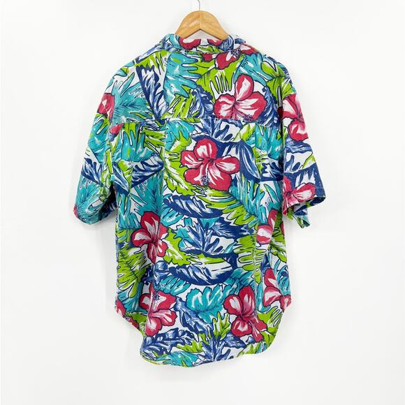 Vintage 90s Coliseum Tropical Retro Button Down Cotton Size Medium - Picture 2 of 5
